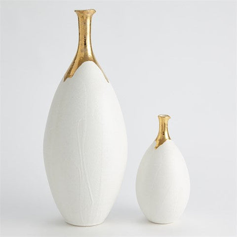 Dipped Golden Crackle/White Slender Vase- Large-فازه سكري مع ذهبي