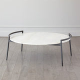 Retro Round Gunmetal Iron and White Marble Coffee Table-طاولة قهوة مستديرة من الحديد المعدني والرخام الأبيض