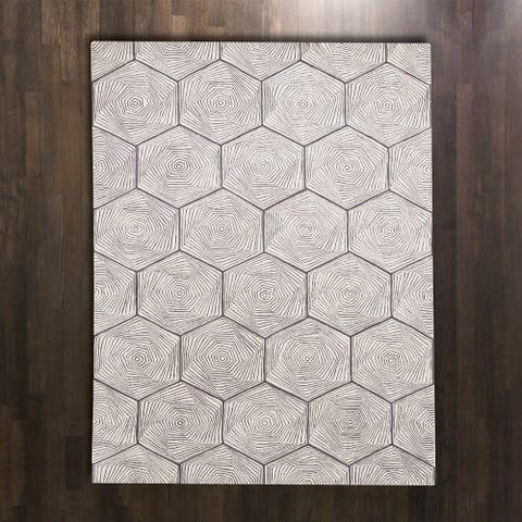 Hex Swirl Rug-8' x 10'( سجادة هيكس سويرل-ابيص ورمادي - 8' x 10')