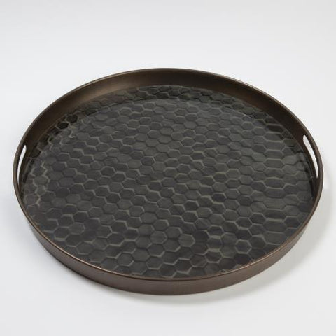 Screen Printed Hive Round Tray-Bronze-Large(صينية دائرية - برونز - كبير)