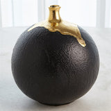Dipped Golden Crackle/Black Sphere Vase-Lg