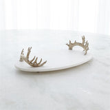 White Marble Platter with Reindeer Antler Handles-Silver