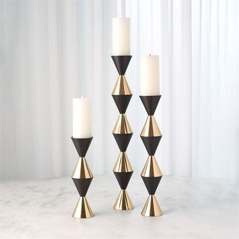 Italian Diamond Candle Holder-Bronze/Brass-Sm